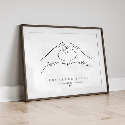 Personalised Heart Hands Couple Gift, Anniversary Present, Anniversary Gift Print, Engagement or Wedding Gift for Friend or Fiancé, Birthday