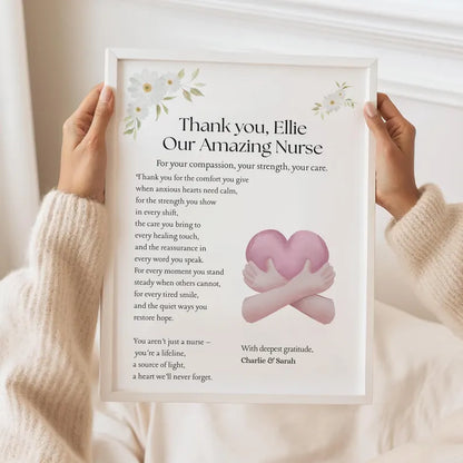 Nurse Appreciation Gift, Personalised Nurse Thank You Print, Gift for Nurse Retirement, Custom Nurse Wall Art, NHS Gift Idea, Special Nurse