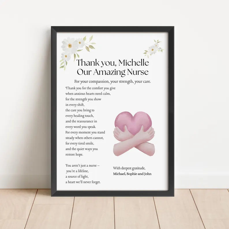 Nurse Appreciation Gift, Personalised Nurse Thank You Print, Gift for Nurse Retirement, Custom Nurse Wall Art, NHS Gift Idea, Special Nurse