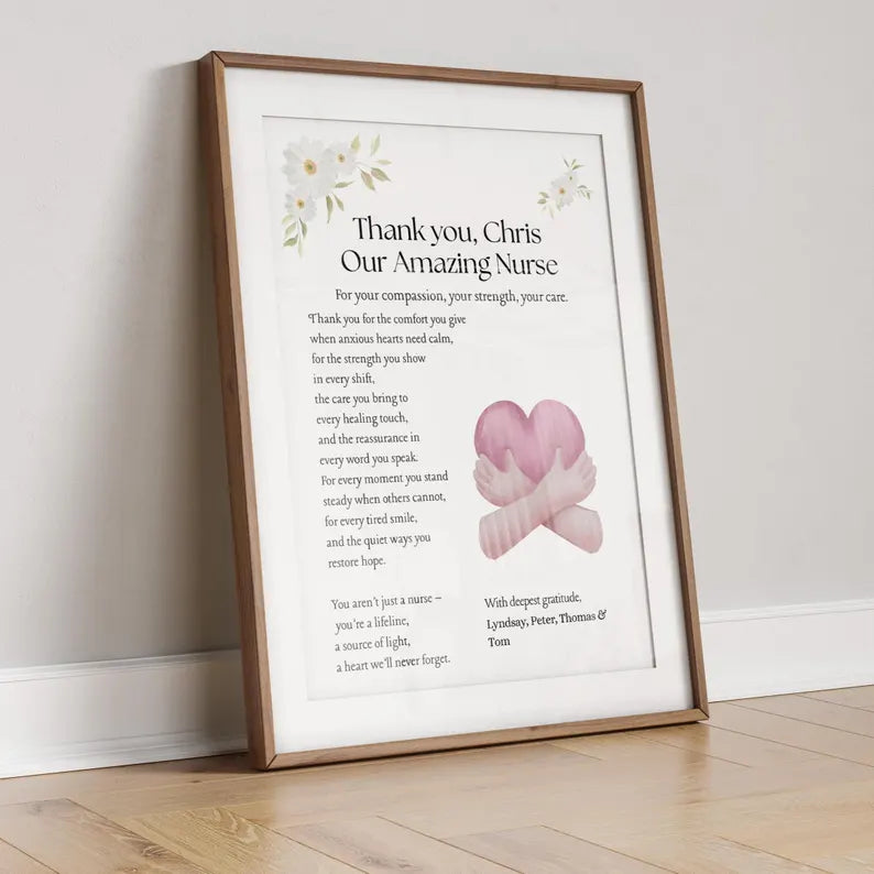Nurse Appreciation Gift, Personalised Nurse Thank You Print, Gift for Nurse Retirement, Custom Nurse Wall Art, NHS Gift Idea, Special Nurse