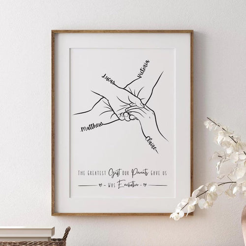 Personalised Siblings Print, 1 to 4 Adult Hands, Minimalist Line Art, Sister Birthday Gift, Brother and Sister Poster, Family Framed Present