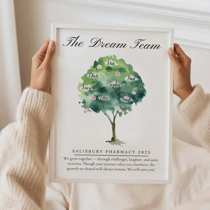 Personalised Work Leaver Tree, Retirement Gift, Custom Names, Dream Team Print, Colleague Promotion Gift, Office Farewell, Watercolour Print