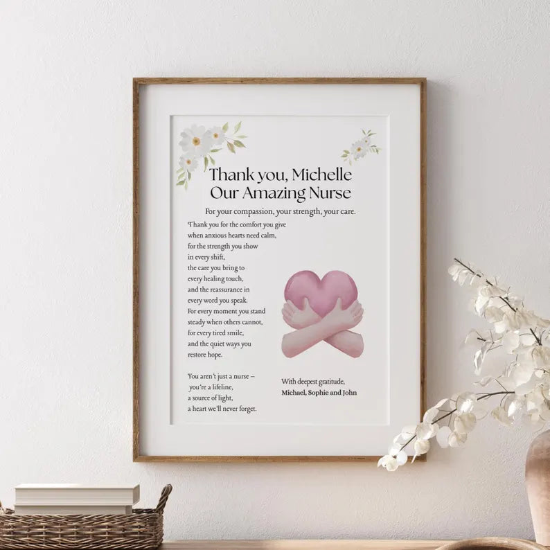 Nurse Appreciation Gift, Personalised Nurse Thank You Print, Gift for Nurse Retirement, Custom Nurse Wall Art, NHS Gift Idea, Special Nurse