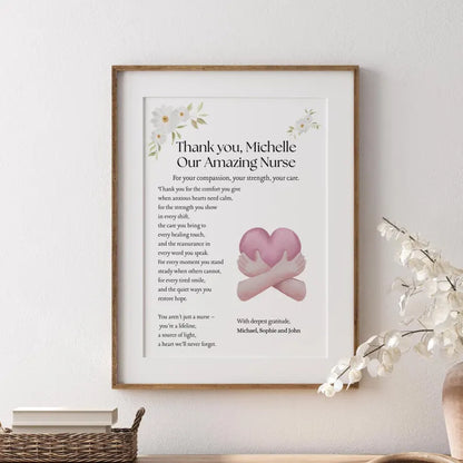 Nurse Appreciation Gift, Personalised Nurse Thank You Print, Gift for Nurse Retirement, Custom Nurse Wall Art, NHS Gift Idea, Special Nurse