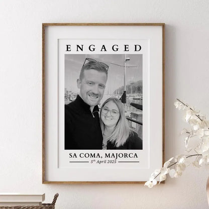 Custom Engagement Photo Print, Personalised Engagement Gift with Location & Date, Engaged Gift for Couple, Anniversary Present for Fiance