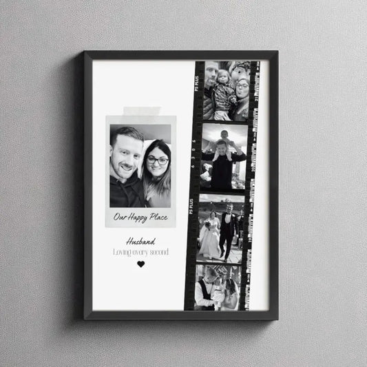 Personalised Husband Photo Collage Gift – Custom Couple Print with Film Strip Style – Romantic Anniversary or Valentine’s Day Gift for Him