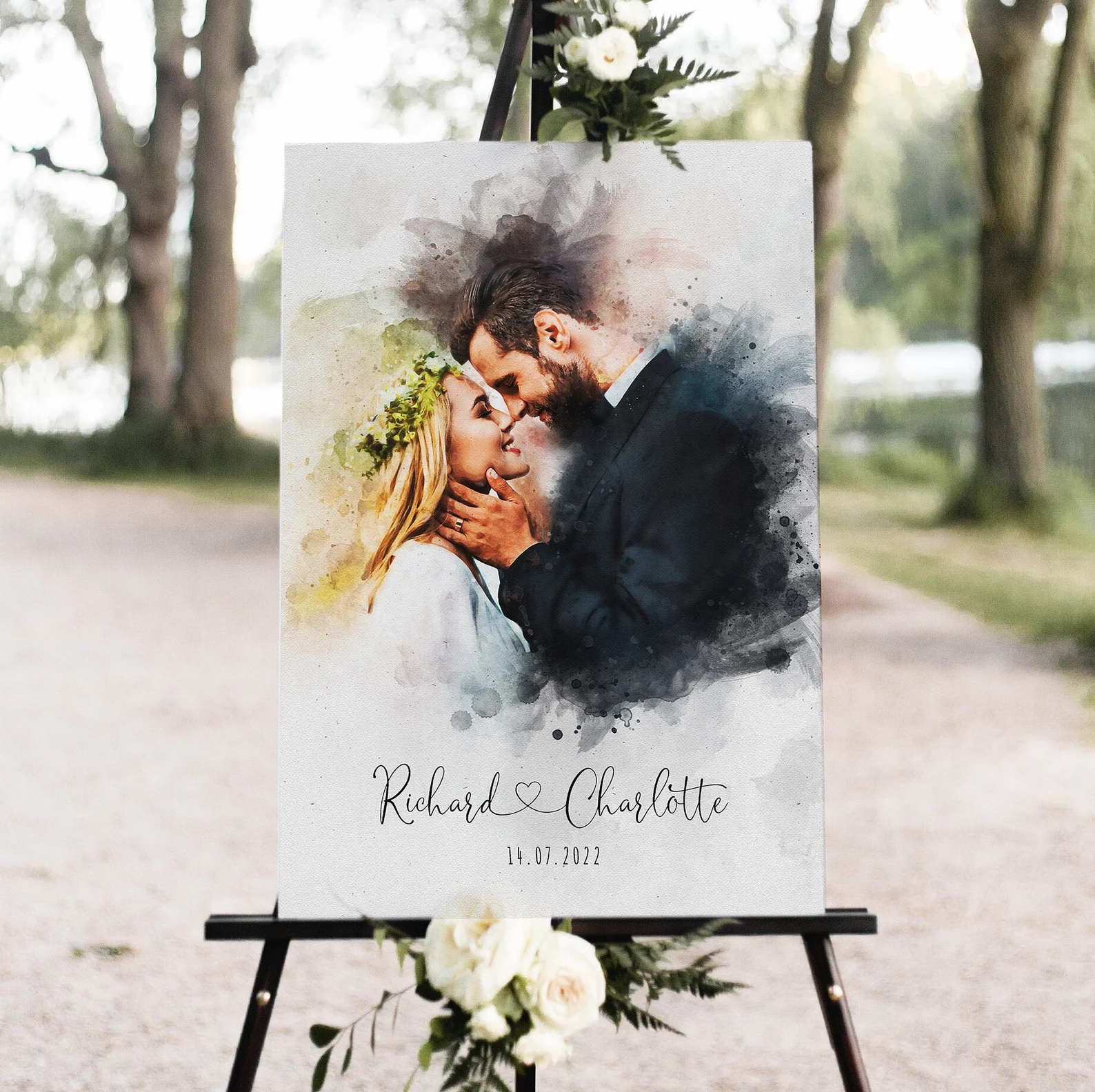 Personalised Wedding Portrait From Photo - Watercolour Couple Painting - Custom Anniversary Gift