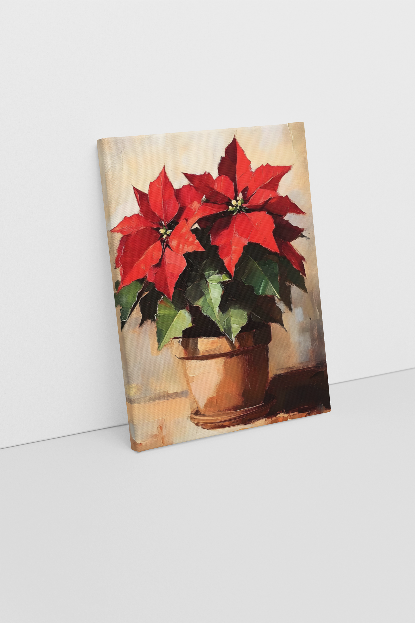 Holiday Poinsettia Canvas Art - Red Poinsettia Plant Christmas Floral Decor