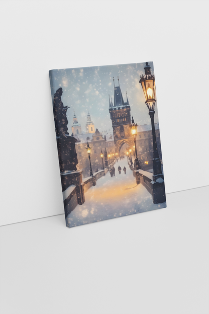 Winter Prague Charles Bridge Christmas Canvas Art
