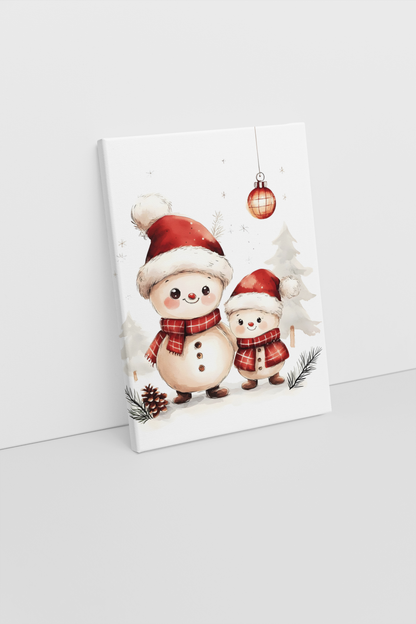 Adorable Snowman Family Christmas Art Print – Cute Winter Decor for Kids’ Room & Festive Holiday Home Decoration