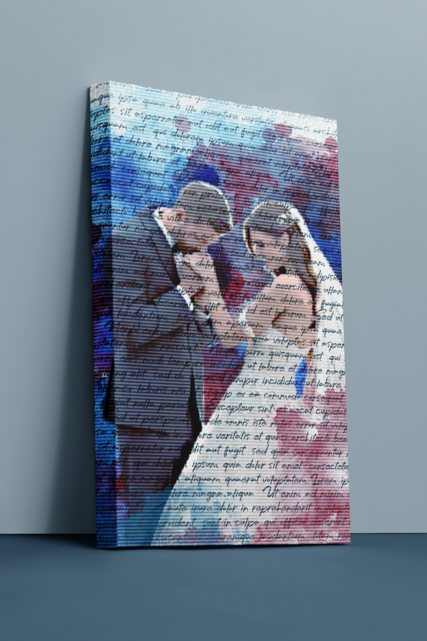 Personalised Watercolour Portraits Canvas with Song, Vows or Poem