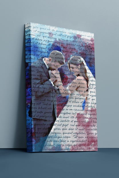 Personalised Watercolour Portraits Canvas with Song, Vows or Poem