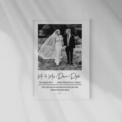 Personalised Wedding Photo Print, Just Married Wedding Keepsake, Wedding Day Photo, Wedding Gift, Post Honeymoon Gift Anniversary Gift Idea