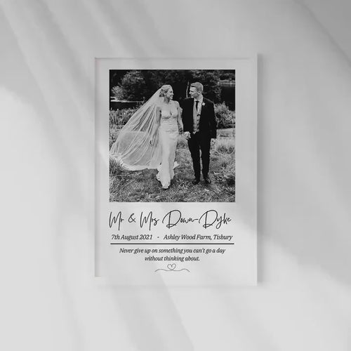 Personalised Wedding Photo Print, Just Married Wedding Keepsake, Wedding Day Photo, Wedding Gift, Post Honeymoon Gift Anniversary Gift Idea