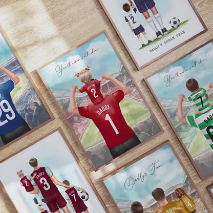 Personalised Father's Day Football Print, Custom Dad Daddy Grandad Daughter Son Family Illustration Gift