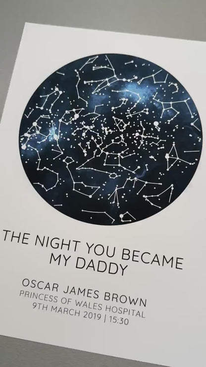 Personalised Father's Day Star Map Print, Night You Became Dad Daddy Grandad, First Fathers Day Gift