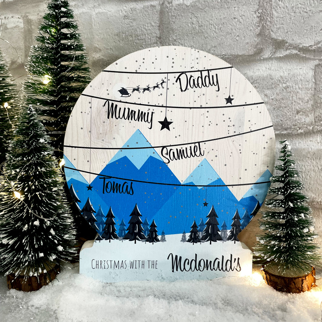 Personalised Family Wooden Christmas Snow Globe