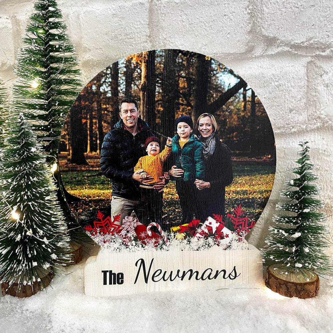 Personalised Photo Wooden Christmas Snow Globe